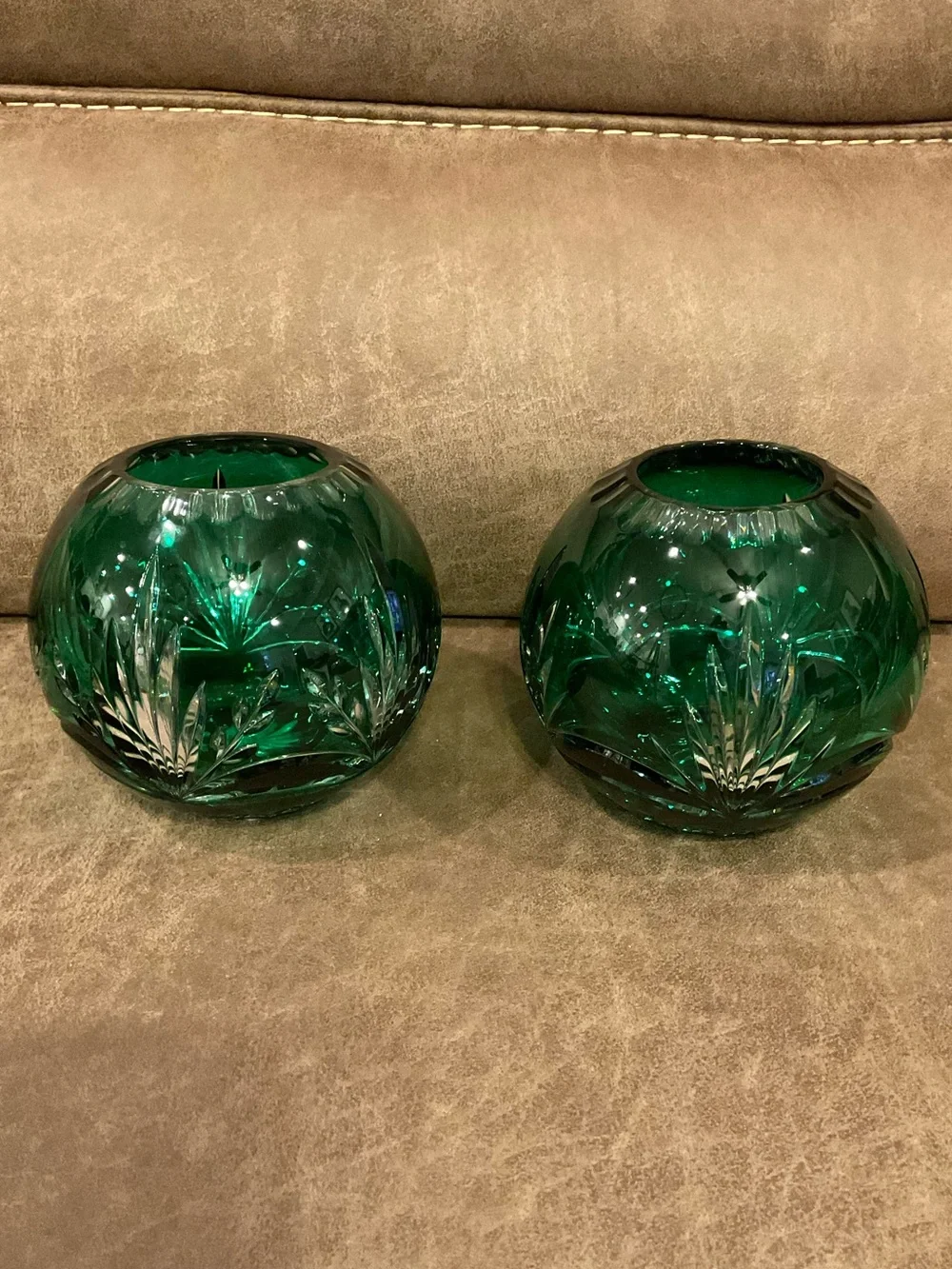 Emerald Green Crystal Cut to Clear Votive Holders